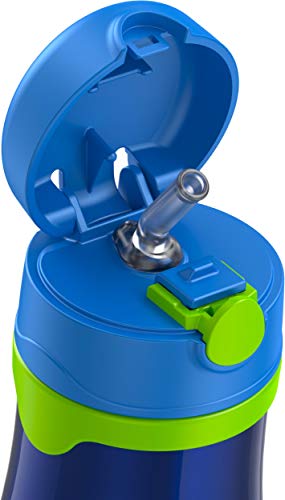 Thermos Baby 10 oz. Stainless Steel Bottle with pop-up straw, Navy with Lime - color: Navy with Lime, size: 10 Ounces