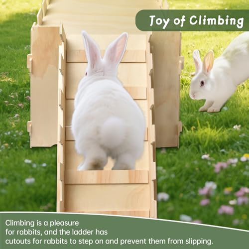 Large Wooden Sturdy Rabbit Houses and Hideouts, Detachable Bunny House Indoor Rabbits Castle Play House with Stairs for Rabbit Guinea Pig Chinchilla