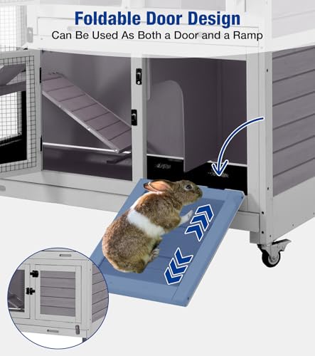 2-Story Rabbit Hutch with Wheels, Bunny Cage with Two Deepened Leak-Proof Trays, Indoor Outdoor Guinea Pig Cage with Waterproof Asphalt Roof - Grey - color: 44"L Grape Purple