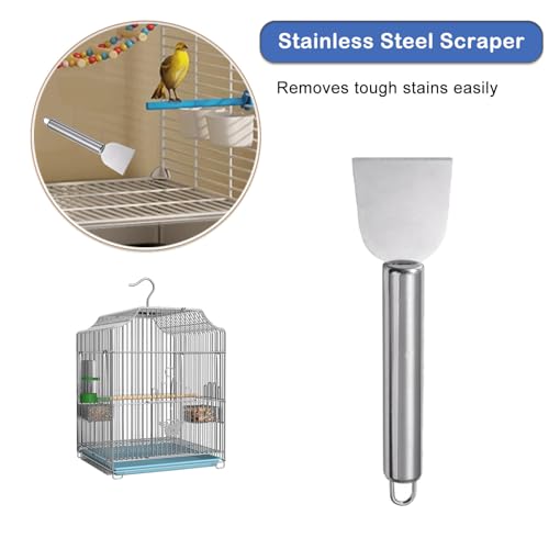 6 PCS Bird Cage Cleaning Kit Stainless Steel Scraper Fork Wire Brush Dustpan Set for Pet Cage