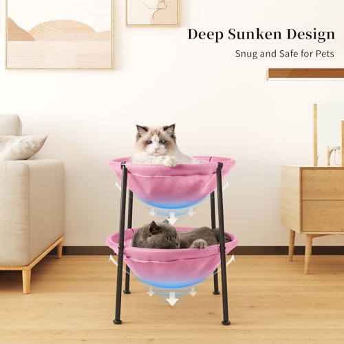 Double Cat Bed Pink, Breathable for 2 Cats, 22.8in x18.7in x 18.7in | Cat Supplies Pet Supplies Whole Wash Stable & Breathable Easy Assembly Indoors Outdoors, 16.9 in x 16.9 in x 9.5 in - color: Pink, size: 18.7"L x 18.7"W x 22.8"Th (Mesh)