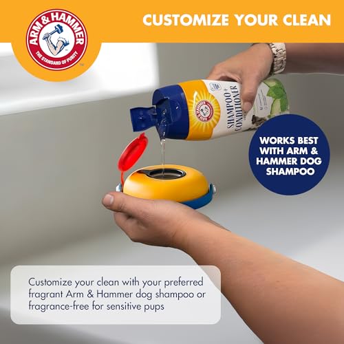Arm & Hammer Simply Grooming Soap Dispensing Palm Dog Brush | Baking soda infused, silicone scrubbing nubs, easy-grip design, lathers and deodorizes, all coat types - size: 1-Pack, style: Soap Dispensing Palm Brush