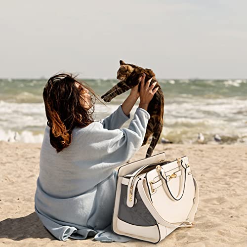 Fashion Pet Carrier Dog Cat Carrier Purse Soft-Sided Leather Handbag Pet Tote Bag for Small Dogs Puppy and Cats TSA Airline Approved (Beige) - color: Beige