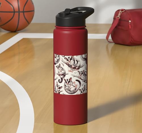 Beautiful Sugar Glider Pattern Aesthetic Sugar Gliders Stainless Steel Insulated Water Bottle - color: Red