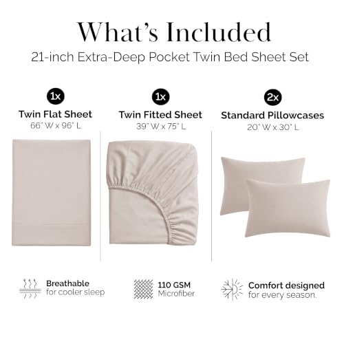 Southshore Fine Living, Inc. 4-Piece, 21-Inch Extra Deep Pocket Twin Sheets Set, Pet Hair Resistant Bedding, Wrinkle Free, Easy Care Microfiber, Oeko-Tex, Bone Colored Sheets Twin Size - Natural Beige - color: 02 - Natural Beige (Formerly Bone), size: Twi