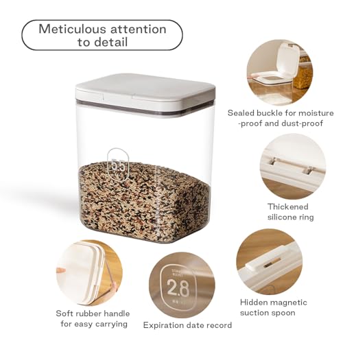 5-10 lb Airtight Dog Food Storage Container, White | Large airtight bin with pop-lock lid and clear body; stores 5-10 lb of dry dog food, cat treats, rice, or flour. - color: (D981)-4.5L