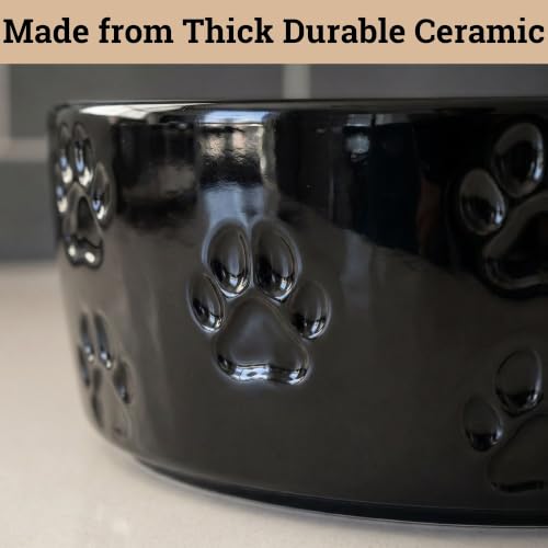 Ceramic Dog Bowl Set of 2 with Anti-Skid Base, 5.5"W x 2"H, 2 Cup Capacity | Thick Ceramic, Dishwasher Safe, Anti-Skid Rubber Base, 2 Cups per Bowl, Ceramic Food and Water Bowls Set of 2 for Small Dogs - color: Black, size: Small
