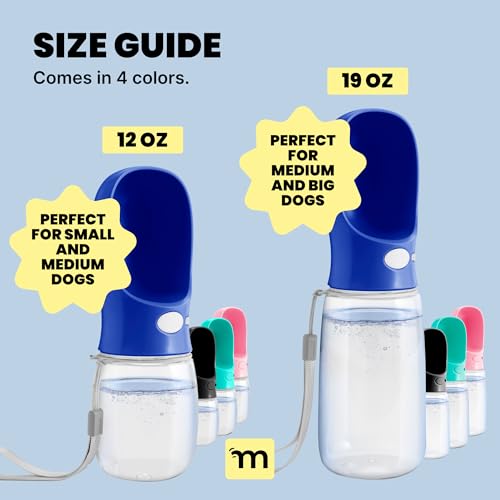 MalsiPree Dog Water Bottle Dispenser - 12 oz Navy Blue, Leak-Proof | 12oz leak-proof bottle & bowl - one-hand use - Use for dog walks, travel, hiking, park & beach days - color: Navy Blue, size: 12oz - Standard