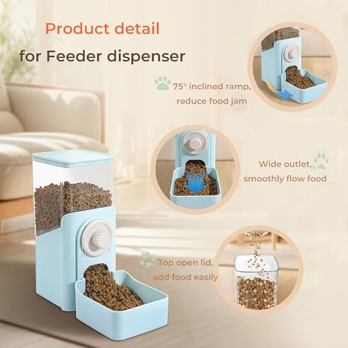 41 oz Hanging Gravity Feeder for Small Animals, Rabbits & Guinea Pigs | Adjustable Cage Height | No-Open-Cage Refill | Space-Saving | Clear Reservoir | Versatile Food Compatibility - color: Light Blue