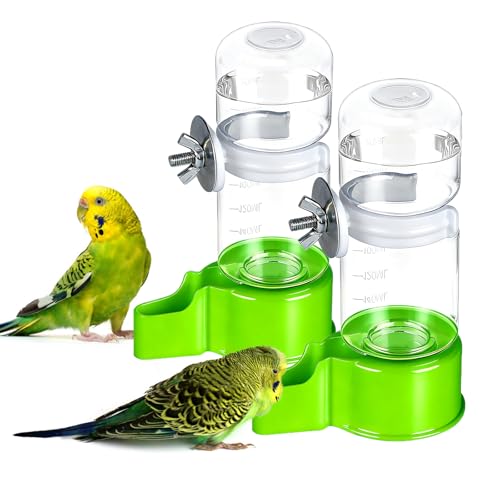 2 Pack Automatic Bird Cage Water Dispenser, 4.73 oz Parakeet Water Feeder | Water Dispenser for Birds, 4.73 oz Tank, Gravity Flow Helps Reduce Mess, Rotating Cage Clip, Budgies Cockatiels Lovebirds - color: Green, size: 2PCS Water Dispenser