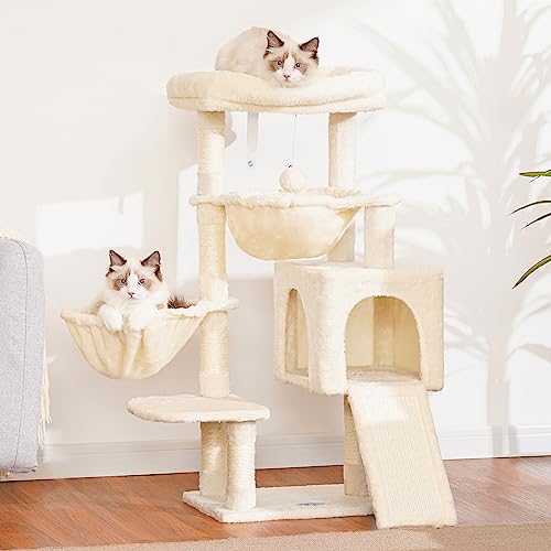 Hey-brother Cat Tree Tower with Large Bed, Hammocks, Scratcher, MPJ006SM | 35.4 Inches Cat House with Cozy Condo, Sisal Scratching Posts for Indoor Cats, Beige - color: Beige, size: 35.4 inch