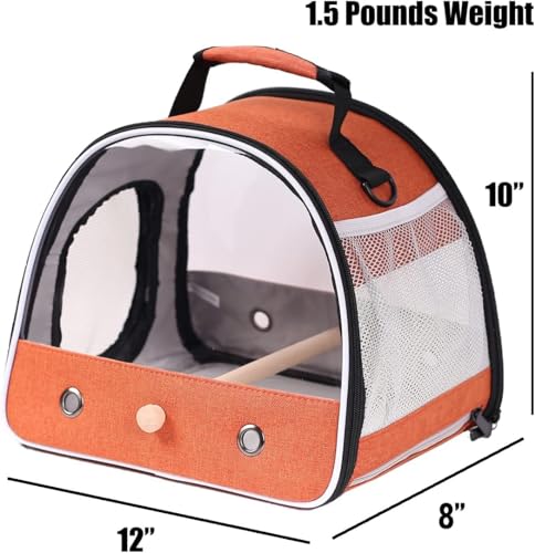Small Bird Travel Carrier, Portable Bird Travel Outside Cage for Parakeet, Parrot, Budgie, Guinea Pig, Bearded Dragon Reptile Carrier for Hiking Vet Visit Bicycle Ride (Orange) - color: Orange