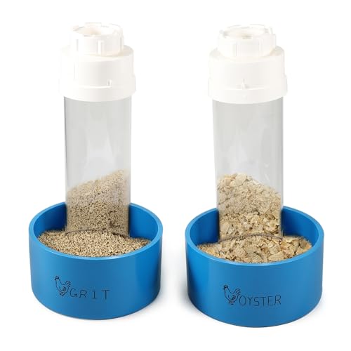 Kalekey 2 Pack Transparent PVC Chicken Feeder, Oyster Shell and Grit Feeder Hanging Ground Chicken Coop Feeder with Hanging Hook for Hens & Chicks (Blue) - color: Blue