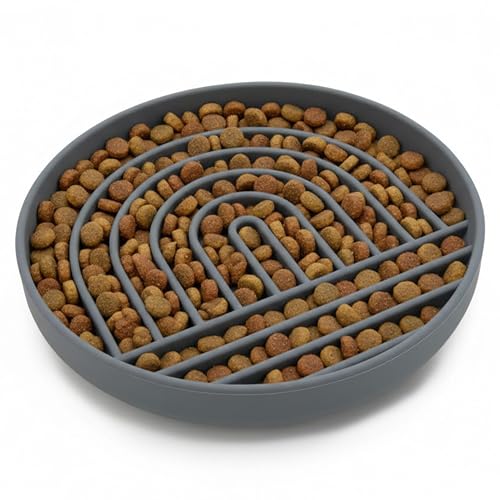 Slow Feeder Dog Bowls - Large Size Silicone Slow Eating Dog Bowl for Puppies & Dogs with Suction Cup -Dishwasher-Safe, Lick Mat Design, Reduces Gulping,for All Breeds,9.5”x1.5”-Charcoal - color: Charcoal - Rainbow Design, size: Large (9.5” Across and 1.5”