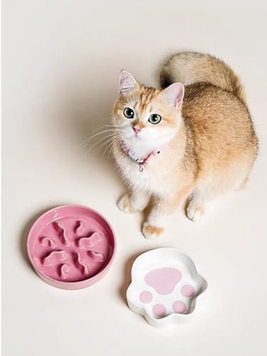 Ceramic Slow Feeder Dog Bowls Small Breed, 0.5 Cups Dog Food Dish for Fast Eaters, Puzzle Bowl for Small Dogs and Cats, 5.5 Inch-Pink - color: Pink