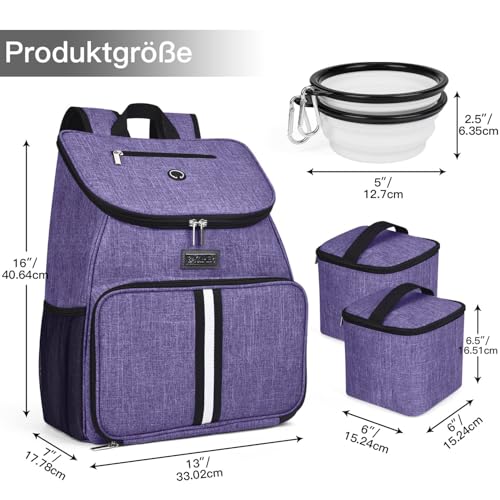 BAGLHER丨Dog Travel Bag, Airline Approved Pet Supplies Backpack, Dog Travel Backpack Accessories Set with 2 Silicone Collapsible Bowls and 2 Food Baskets. Purple - color: Purple-A