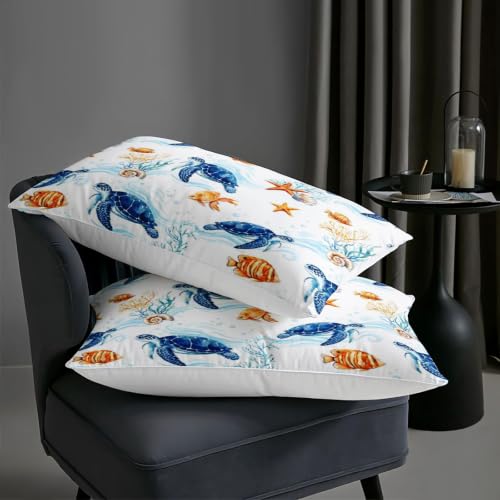 AILONEN Ocean Turtle Seashell Queen Comforter Set, Coastal Animal Bedding Pack with 2 Pillowcases, Master Bedroom - color: Sea10, size: Queen