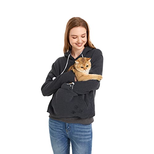 Unisex Big Pouch Hoodie Long Sleeve Fleece Pet Dog Holder Carrier Pullover Sweatshirt… - color: Dark Grey, size: Medium