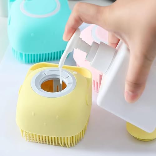 Pet Grooming Bath Brush with Shampoo Dispenser, Soft Silicone Bristle Massage Brush for Dogs and Cats, Gentle Scrubber for Long & Short Haired Pets, Shower Bathing Grooming -pink - color: Pink