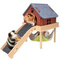 BESNEW 3 in 1 Enlarged Guinea Pig Hammock,Wooden Guinea Pig Hideout with House & Platform & Stairs Small Animal Toys for Hiding Sleeping Activities - color: Gray Roof