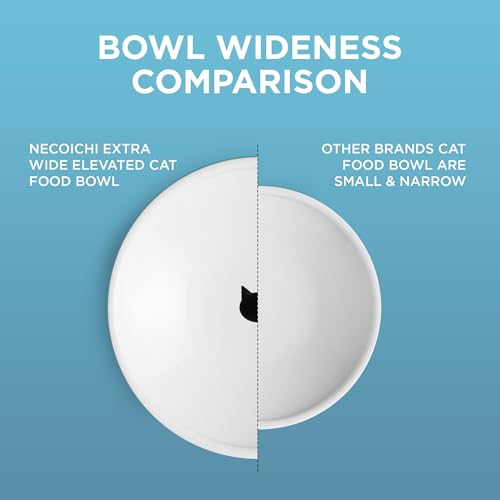 Necoichi Ceramic Extra-Wide Elevated Cat Food Bowl (Cat, Extra Wide) - color: Cat, size: Large Extra Wide