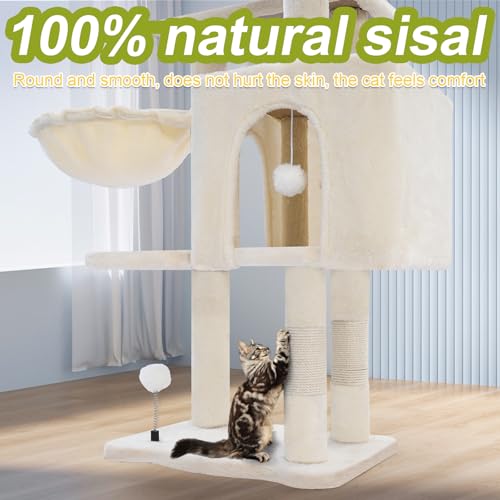 Cat Tree Tower with Hammock,40"Cat Trees for Indoor Cats Large Adult(White) | Modern Cat Tree Tower with Scratching Post, Cats Condo Furniture with Cloud Top Perch, Cats Climbing Tower for Kittens - color: White