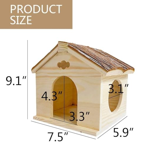 Hamiledyi Ex-Large Hamster Wooden House Natural Syrian Hamster Handcrafted Hideout Hut for Rat Mice Mouse Hedgehog Sugar Gliders