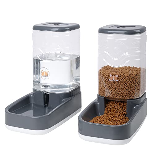 Elevon Automatic Cat Feeder, Gravity Food and Water Dispenser Bowl Set for Small Medium Dogs Animals, Pet Feeder Dispenser Storage Food, 3.8L Large Capacity, Gray - color: Gray