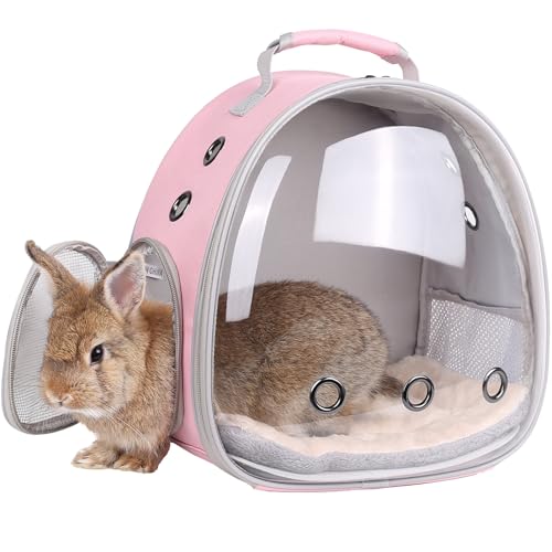 Portable Small Animal Backpack Travel Breathable Pet Carrier Bag Cages for Guinea Pig, Rabbit, Bearded Dragon, Squirrel, Tortoise, Bird, Lizard, Sugar Glider - color: Pink