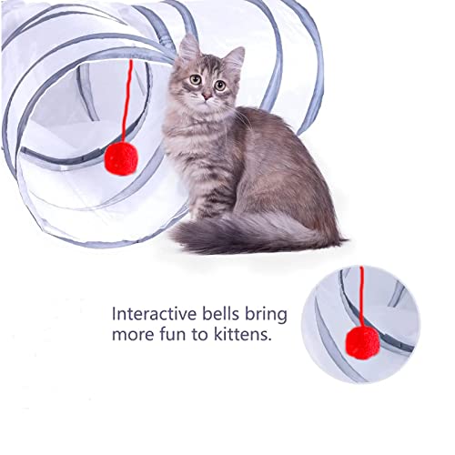 Cat Tunnel, Collapsible Tube with 1 Play Ball Toys, 3 Ways Tunnels for Indoor Cats, Puppy, Kitty, Kitten, Rabbit (White and Gray) - color: Y Shape White & Gray