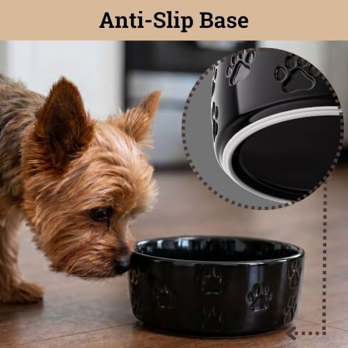 Ceramic Dog Bowl Set of 2 with Anti-Skid Base, 5.5"W x 2"H, 2 Cup Capacity | Thick Ceramic, Dishwasher Safe, Anti-Skid Rubber Base, 2 Cups per Bowl, Ceramic Food and Water Bowls Set of 2 for Small Dogs - color: Black, size: Small