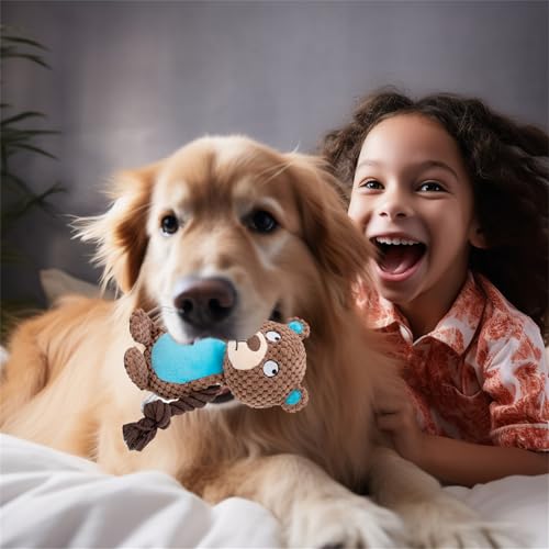 Plush Bear Squeaky Dog Toy,for Aggressive Chewers | Built-In Squeaker,Natural Cotton Rope Legs,Reinforced Texture For Medium Dogs,Small Breed Teething,Machine Washable - color: Bear