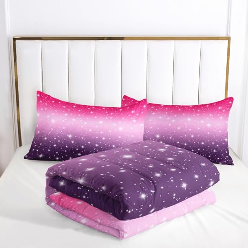 Nttopship Pink Purple Glitter Comforter Set Twin Size 3 Pieces Bed in A Bag for Teen Girls,Pink Violet Gradient Bedding Set,Rainbow Colorful Tie Dye Bedroom with 1 Comforter and 2 Pillowcases - color: 3d Colorful, size: Twin