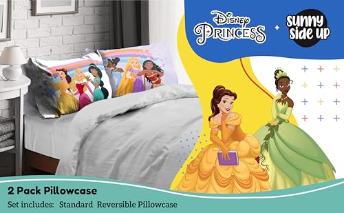 Disney Princess 2 Pack Reversible Pillowcases 20x30 Inch - Super Soft Microfiber Pillow Covers, Moana, Belle, Rapunzel, Aurora, Jasmine & Tiana, Machine Washable Kids Bedding (Officially Licensed) - color: Multi - Princess
