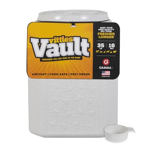 Vittles Vault Traditional Pet Food Storage Container For Dog Kibbles/Bird Seed/Oatmeal/Rice/Flour/Cereal, BPA Free Plastic, Sealed Airtight For Cat Food, Up To 35 lb, Made in USA, With Scoop, Gray - size: 35 Pounds