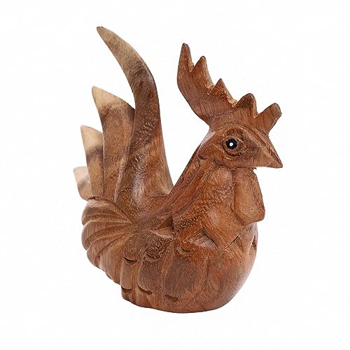 Hand Carved Wooden Rooster Figurine, Handmade Rooster Statue, Rustic Farmhouse Kitchen Decor, Wooden Farm Animal Sculpture, Gift for Rooster Lovers (Natural Rooster) - color: Natural Rooster