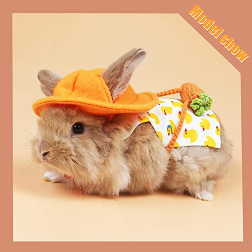 Guinea Pig Clothes,Soft Bunny Ferret Clothes with Pet Rabbit Harness and Leash Mini Hat Bag Cute Brooch for Kitten Small Animal Collars - color: DuckYellow, size: Medium