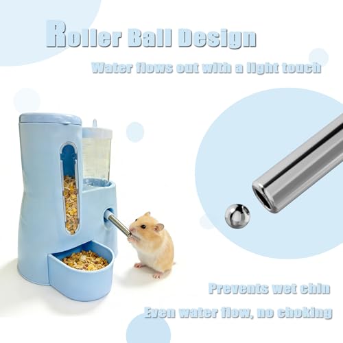 Hamster Water Bottle with Food Bowl,Hamster Cage Accessories 300ml+80ml | 2-in-1 Automatic Feeder and Water Bottle No Drip
