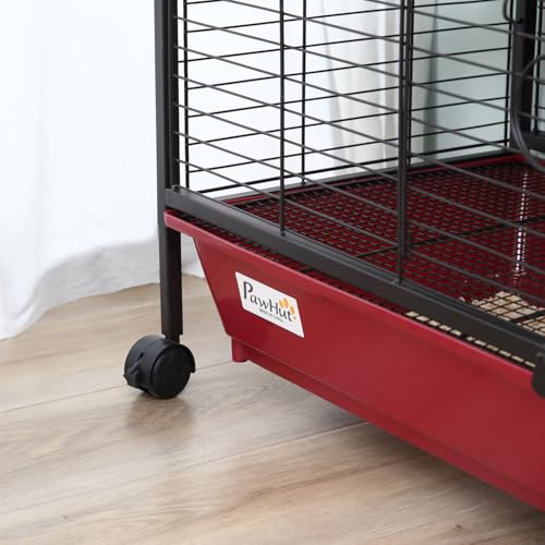 41" L Small Animal Cage Rabbit Hutch Ferret Pet Play House with Feeder, Rolling Wheels, Platform, Ramp Black Multi-Level Design Ideal for Rabbits & Ferrets