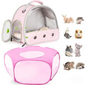 2-Pack Guinea Pig Carrier Backpack and Playpen with Lid, Breathable Pet Playpen Pop Open Exercise Fence, Portable Small Animal Cage for Rabbits, Chinchillas, Squirrel, Lizard, Sugar Glider - color: Pink