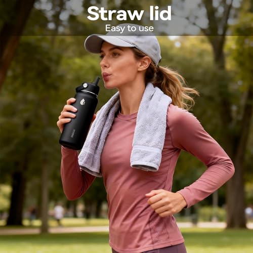 32oz Insulated Stainless Steel Water Bottle with Straw Lid Lager Capacity - color: Black