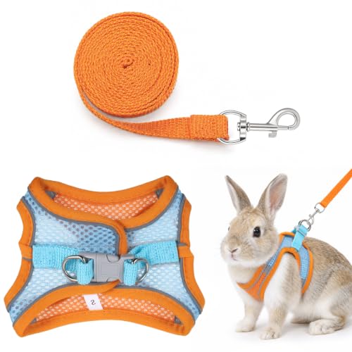 Rabbit Harness and Leash Set Adjustable Cute Bunny Collar | Small Pet Cute Vest Harness-Leash Double Buckle with Reflective Strips Pets Stuff for Rabbit Guinea Pig Duck Stuffed Animal