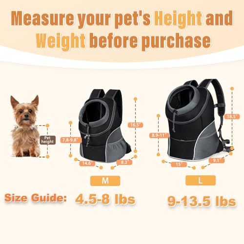 YUDODO Dog Front Carrier Backpack, Adjustable Breathable Dog Backpack | Ventilated, Safety Belt, Lightweight, Reflective Strip, Pocket Storage, For Walking Hiking Outdoor, Black, M - color: Black