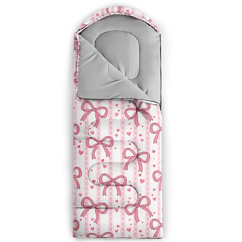 QOOMO Camping Sleeping Bags,3 Season Warm & Cool Weather,Lightweight,Waterproof Sleeping Bags for Adults & Kids,Traveling,and Outdoors,Camping Gear Equipment - color: Pink Bow 7