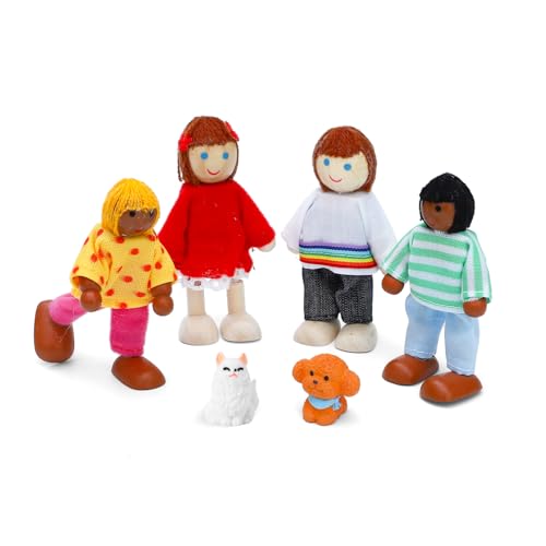 ONEST 17 Pieces Wooden Dollhouse Family Set Mini People Figures Dog Cat Sets Dollhouse Dolls Wooden Doll Family Pretend Play Figures Accessories for Pretend Doll House - style: G Set