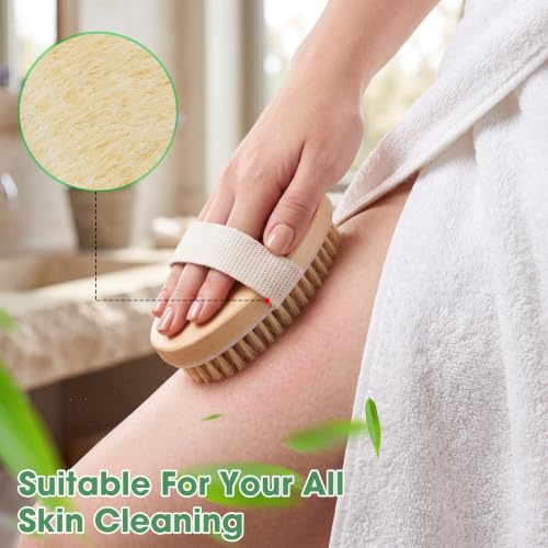Gejoy 10 Pcs Dry Brushing Body Brush for Lymphatic Drainage Exfoliating Brush with Massage Nodule Dry Skin Body Scrubber Cellulite Shower Circulation Dead Exfoliator (Massage & Exfoliate,Wood Color) - color: Massage & Exfoliate