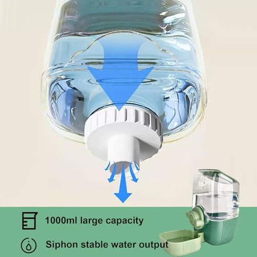 35oz Rabbit Water Bottle, Pet Hanging Automatic Water Dispenser for Small Animal Ferret Guinea Pig Chinchilla Dog Cat (Cage Grid Spacing 1.2''-2.1'') (Green) - color: Green