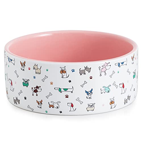 FE FUN ELEMENTS Ceramic Dog Bowls for Small Dogs, 16 Fl Oz Heavy Food and Water Bowl with Adorable Patterns (Small, Pink) - color: Pink Patterned, size: Small-5.5 inch