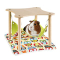 Guinea Pig Hammock with Soft Mat, Wooden Guinea Pig Hideout Toys with Double-Sided Hanging Hammock Bed for Hamster Chinchilla Rat Bunny Ferrets Sleeping Hiding