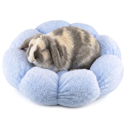 Rabbit Bed for Large Bunny Guinea Pig & Other Small Pets, Blue | Washable Soft Plush Hideout, Cozy Sleeping Bed for Indoor Cage or Playpen Use, Petal Shape - color: Blue